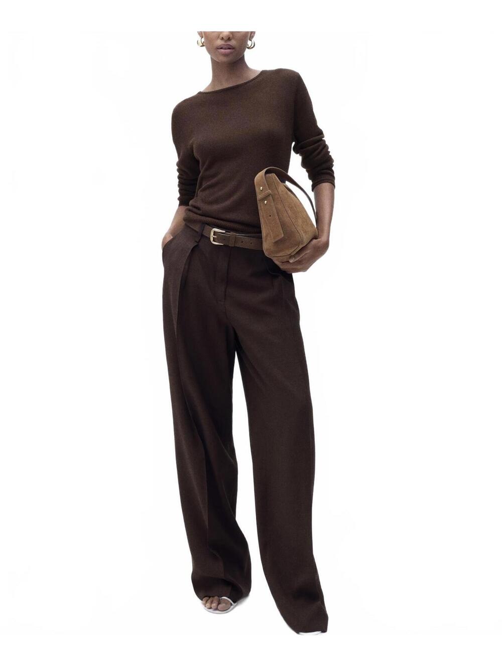 Mango Linen-Blend Boat-Neck Sweater NWT Rosa Chocolate Small - Picture 6 of 8